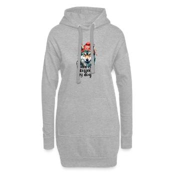 Kaffee und Hund im Winterhut - Hoodie-Kleid - Grau meliert - Vorne