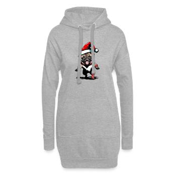 Tanzender Mops mit Weihnachtsmütze - Hoodie-Kleid - Grau meliert - Vorne