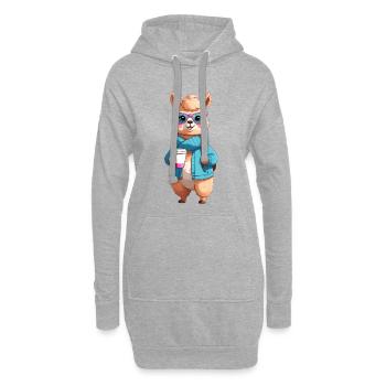 Kaffee Alpaka im Hoodie mit Brille - Hoodie-Kleid - Grau meliert - Vorne