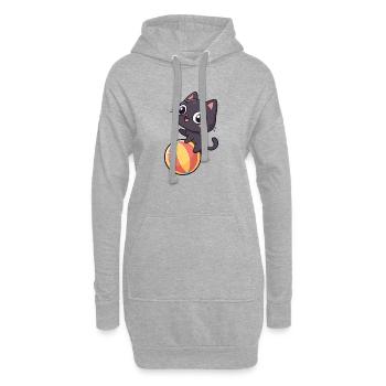 Chaton noir sur balle de plage - Sweat-shirt à capuche long Femme - gris chiné - Devant