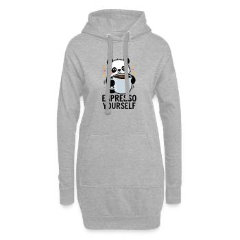 Espresso Yourself – Lustiges Panda-Kaffee Shirt - Hoodie-Kleid - Grau meliert - Vorne