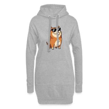 Dicker Dackel mit Sonnenbrille - Hoodie-Kleid - Grau meliert - Vorne