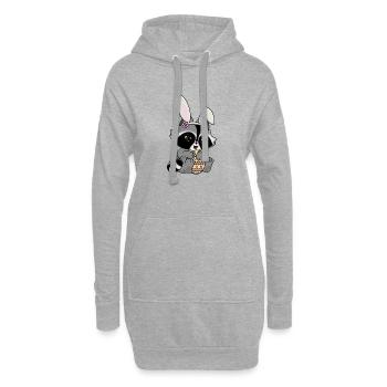 Snuggles der Waschbär im Hasenkostüm mit Osterei - Hoodie-Kleid - Grau meliert - Vorne