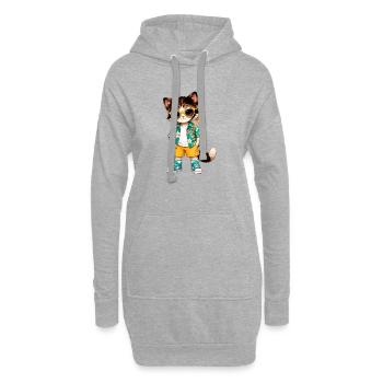 Hawaiianische tropische Katzengelbe Brille - Hoodie-Kleid - Grau meliert - Vorne