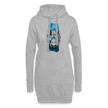 Azurblauer Blick: Nilpferd mit blau leuchtenden Augen - Hoodie-Kleid - Grau meliert - Vorne