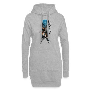 Perchoir de branche : oiseau cardinal déployant ses ailes - Sweat-shirt à capuche long Femme - gris chiné - Devant