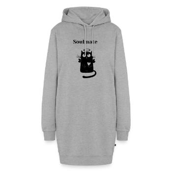 Soulmate schwarze Katze mit Herz + Heiligenschein - Hoodie-Kleid - Grau meliert - Vorne