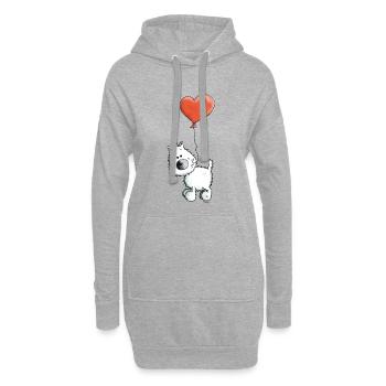 Westie Mit Herz - Hund - Hoodie-Kleid - Grau meliert - Vorne