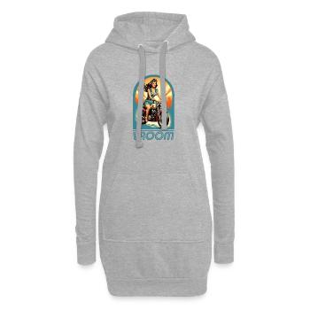 Retro 60er Jahre weibliche Motorradfahrerin Illustration - Hoodie-Kleid - Grau meliert - Vorne