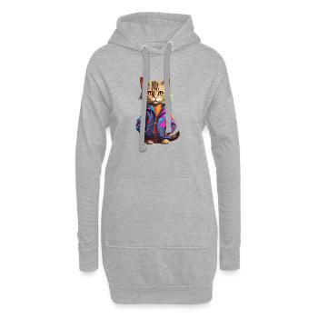 Chat Urbain Stylé - Sweat-shirt à capuche long Femme - gris chiné - Devant