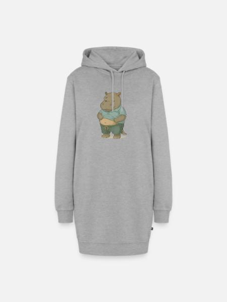 Trauriges Hippo mit Bauchblick - Hoodie-Kleid - Grau meliert