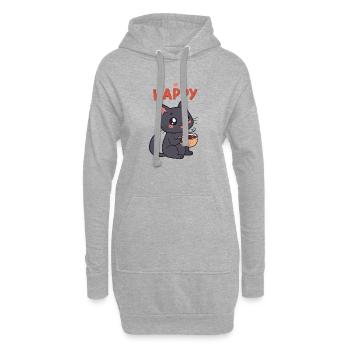 Chaton Café Heureux - Sweat-shirt à capuche long Femme - gris chiné - Devant