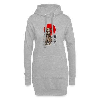 Katzen-Ronin-Samurai unter roter Sonne - Hoodie-Kleid - Grau meliert - Vorne