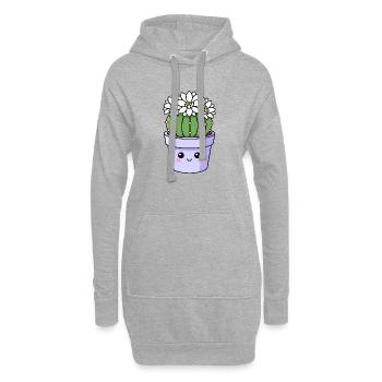 Pot de fleurs de cactus Kawaii - Sweat-shirt à capuche long Femme - gris chiné - Devant