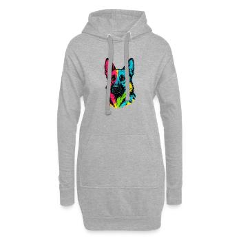 Deutscher Schäferhund-Pop-Art, mehrfarbiges Hundeporträt - Hoodie-Kleid - Grau meliert - Vorne