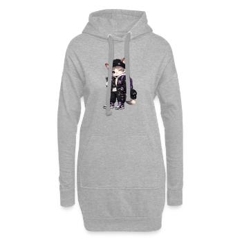 Lila Schülerkatze und Sterne - Hoodie-Kleid - Grau meliert - Vorne