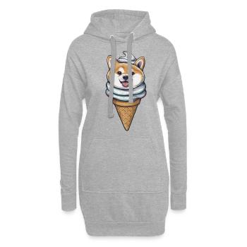 Lustiger Shiba Inu als Waffeleis - Hoodie-Kleid - Grau meliert - Vorne