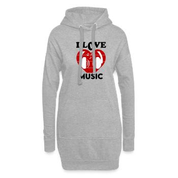 I Love Music Ich liebe Musik Dancing Tanzen DJ - Hoodie-Kleid - Grau meliert - Vorne