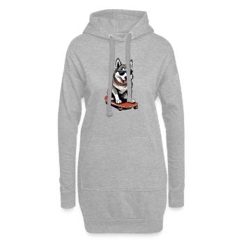 Husky mignon sur planche à roulettes - Sweat-shirt à capuche long Femme - gris chiné - Devant