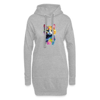 Bunter Wasserfarben-Katzenkopf - Hoodie-Kleid - Grau meliert - Vorne