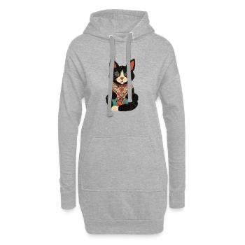Bunte Katze mit böhmischem Bandana - Hoodie-Kleid - Grau meliert - Vorne