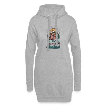 Rucksack und Berge mit Abenteuer-Slogan - Hoodie-Kleid - Grau meliert - Vorne