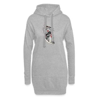 Accents ondulés de feuilles noires et blanches - Sweat-shirt à capuche long Femme - gris chiné - Devant