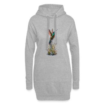 Leuchtende Kolibris und Wasserspritzer - Hoodie-Kleid - Grau meliert - Vorne