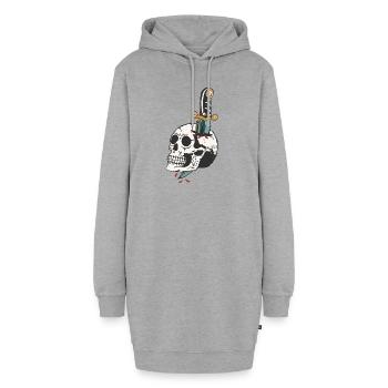 dague transperce crane tete de mort old school - Sweat-shirt à capuche long Femme - gris chiné - Devant