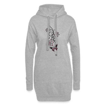 Vrille de tatouage avec des fleurs, des étoiles et des papillons - Sweat-shirt à capuche long Femme - gris chiné - Devant