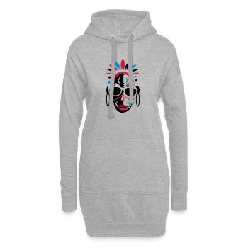 afrikanische Maske mit Sonnenbrille als Stencil - Hoodie-Kleid - Grau meliert - Vorne