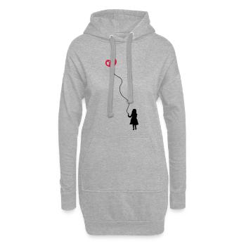 Kleines Kind mit Herz Luftballon - Hoodie-Kleid - Grau meliert - Vorne