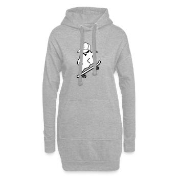 Cooler Geist mit Cappy auf Skateboard - Hoodie-Kleid - Grau meliert - Vorne