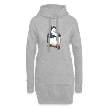 mignon dessin animé pingouin scooter scooter rire joie - Sweat-shirt à capuche long Femme - gris chiné - Devant