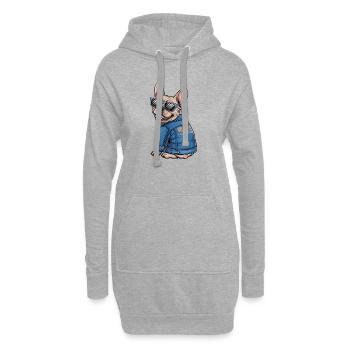 Französische Bulldogge Mit Sonnenbrille - Hoodie-Kleid - Grau meliert - Vorne
