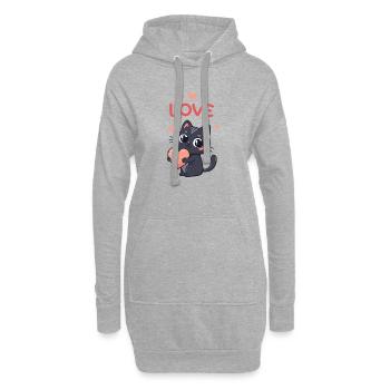 Chat Kawaii Coeur Rosé Love - Sweat-shirt à capuche long Femme - gris chiné - Devant