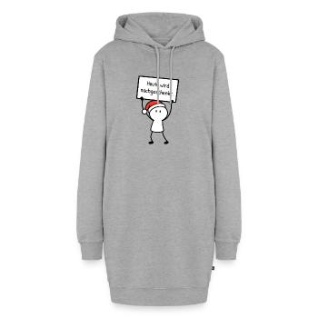 Heute wird nachgeschenkt. | Weihnachtshumor - Hoodie-Kleid - Grau meliert - Vorne - AI Model Female 172 light (172cm)