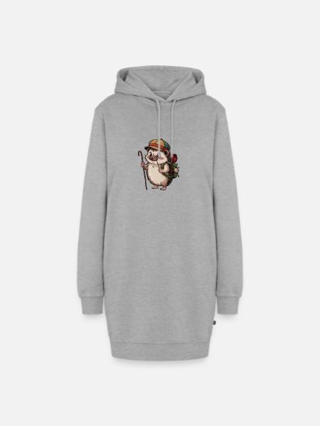 Igel mit Rucksack auf Wanderschaft - Hoodie-Kleid - Grau meliert