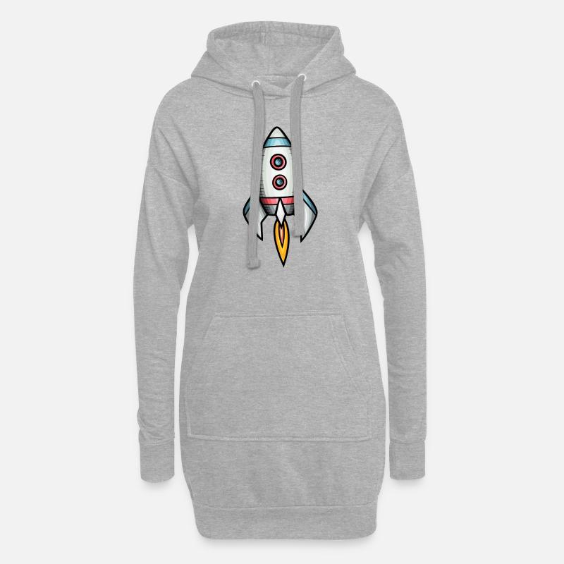 Comic Rakete Kinderbild - Hoodie-Kleid - Grau meliert
