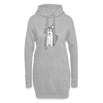 Chien Dessin animé Husky sibérien étonnant - Sweat-shirt à capuche long Femme - gris chiné - Devant