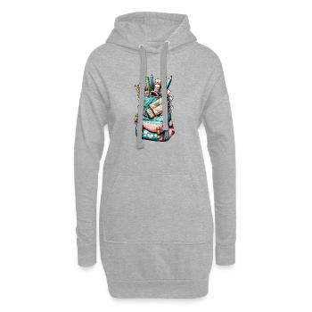Cartable coloré avec de jolis détails - Sweat-shirt à capuche long Femme - gris chiné - Devant