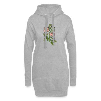 Moschusrose, handgezeichneter Blumenstempel im Vintage-Stil - Hoodie-Kleid - Grau meliert - Vorne