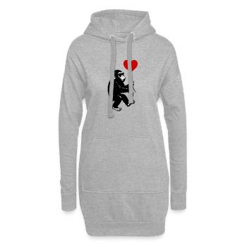 Affe mit rotem Herz Ballon - Hoodie-Kleid - Grau meliert - Vorne