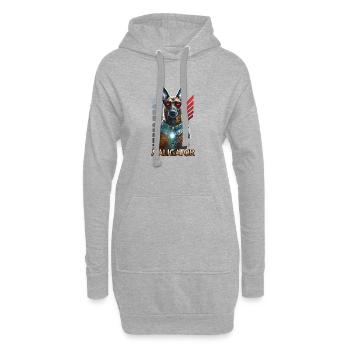 Futuristischer Maligator-Hund mit Brille - Hoodie-Kleid - Grau meliert - Vorne