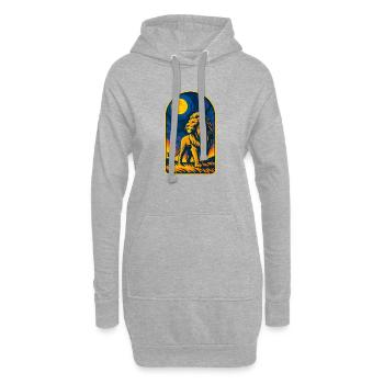 Majestätischer Löwe unter mystischem Mond - Hoodie-Kleid - Grau meliert - Vorne