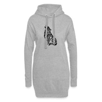 Tatouage Tribal Loup - Sweat-shirt à capuche long Femme - gris chiné - Devant