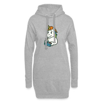 Niedliches Einhorn-Gamer-Maskottchen mit Joystick - Hoodie-Kleid - Grau meliert - Vorne