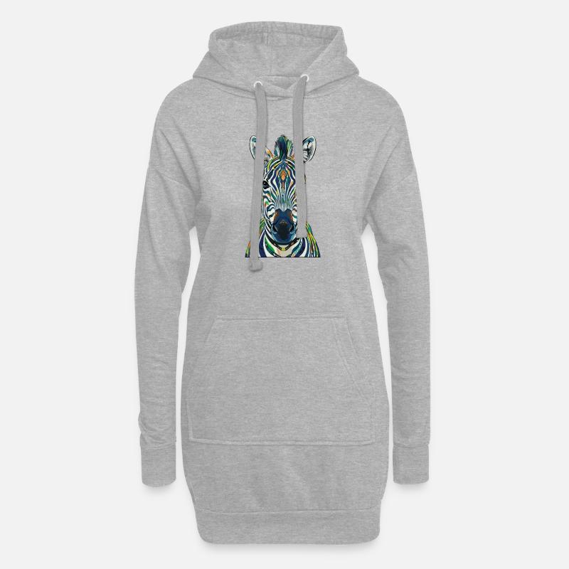 Buntes Zebra - Hoodie-Kleid - Grau meliert