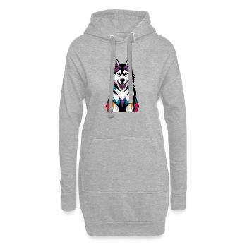 Bunter Husky-Hund - Hoodie-Kleid - Grau meliert - Vorne