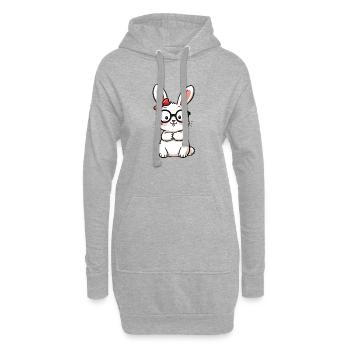 Kaninchen mit Brille - Hoodie-Kleid - Grau meliert - Vorne